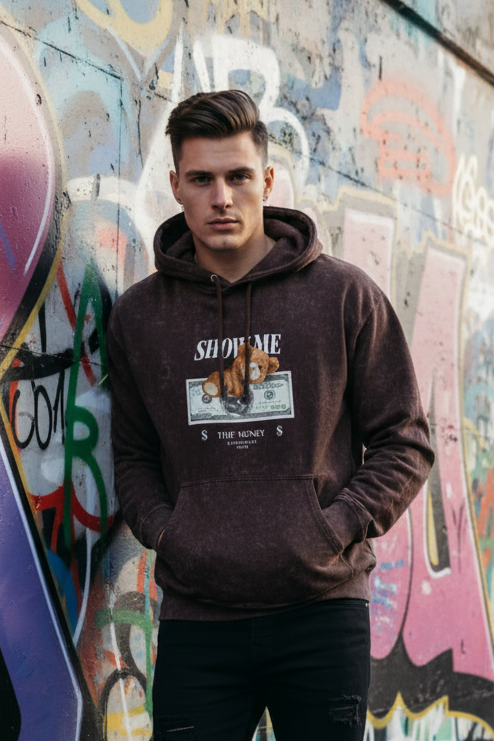 Unisex Acid Washed Hoodie: Show Me The Money (Black)