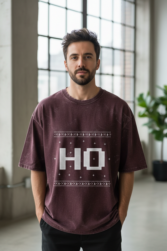 Acid Washed Oversized Tee: Ho Ho Ho