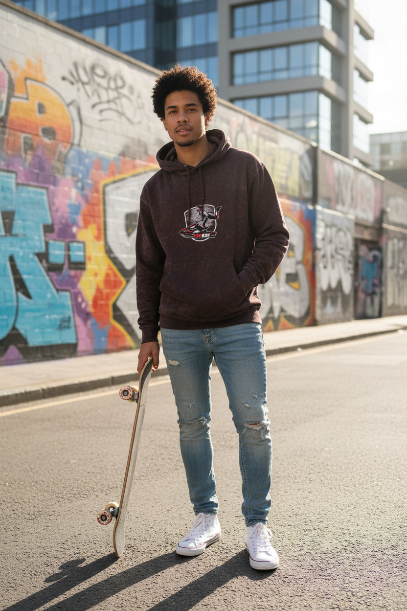 Unisex Acid Washed Hoodie: MotoX Badger