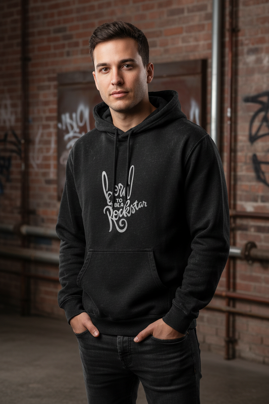 Unisex Acid Washed Hoodie: Born to be Rockstar