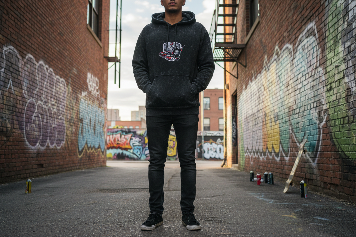 Unisex Acid Washed Hoodie: MotoX Badger