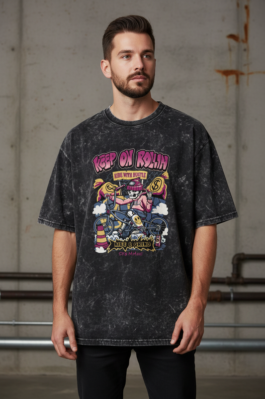 Unisex Acid Washed Oversized Tee Keep on Rollin
