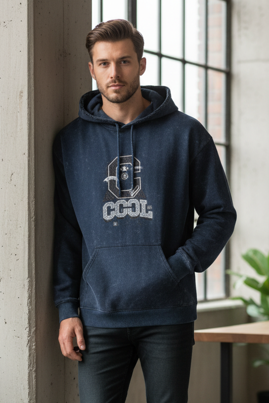 Bold varsity-style “Cool” graphic Acid Washed Hoodie