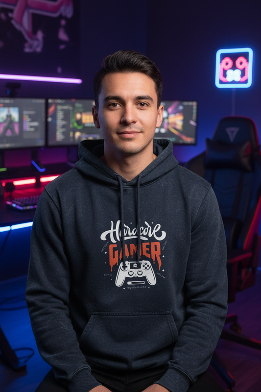 Men Acid Washed Hoodie: Hardcore Gamer