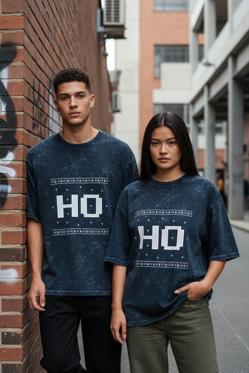 Acid Washed Oversized Tee: "Ho"