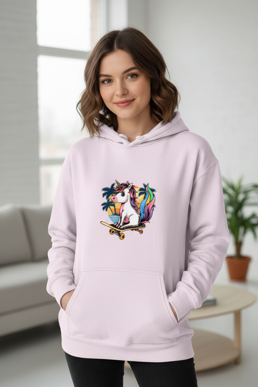 Playful unicorn skateboard graphic Oversized Hoodie
