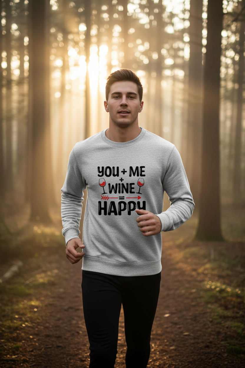 Unisex Sweatshirt: You + Me + Wine = Happy