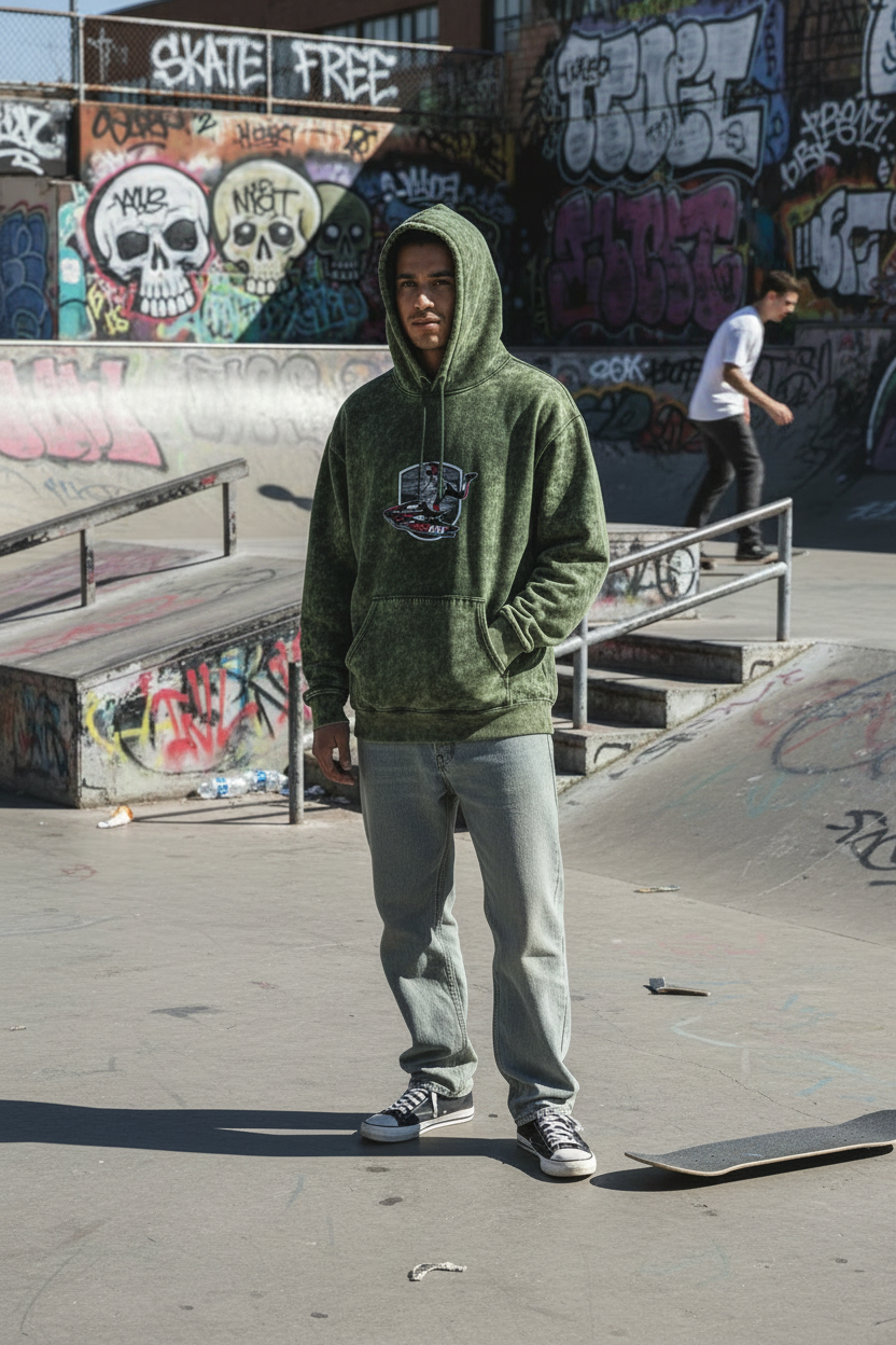 Unisex Acid Washed Hoodie: MotoX Badger