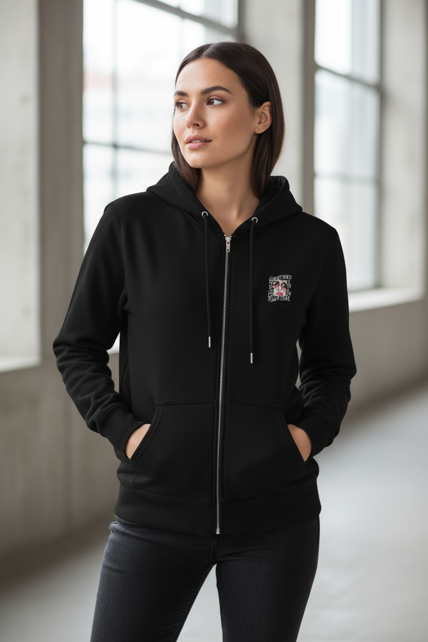 Unisex Zip Hoodie: Pixel Pup Patch (Black)