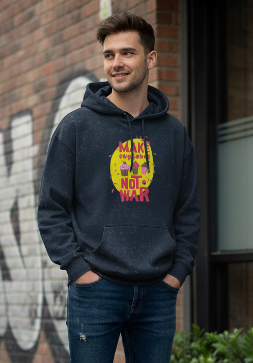 Unisex Acid Washed Hoodie: Make Cupcakes Not War