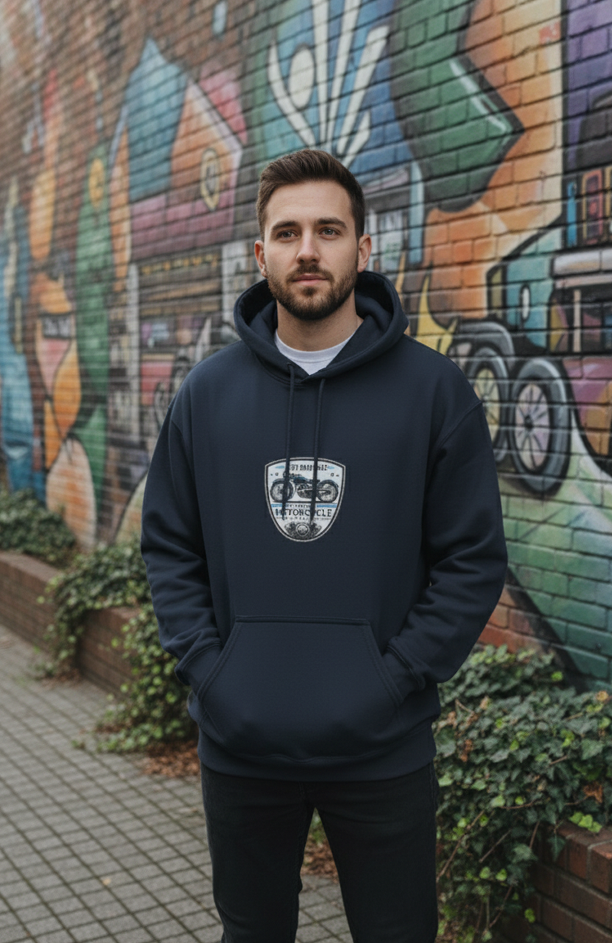 Unisex Hoodie: Vintage Moto Badge